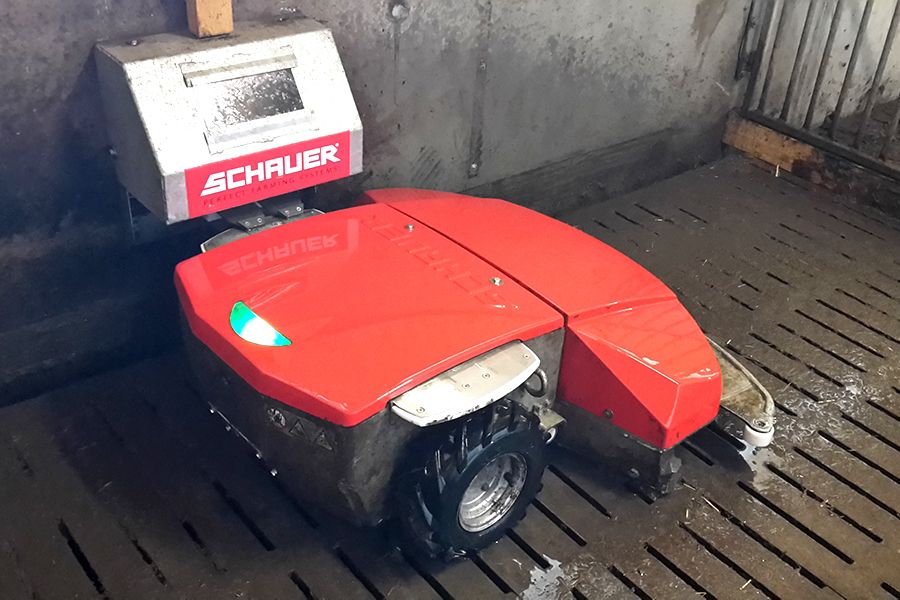 Entmistungsroboter Enro an der Ladestation