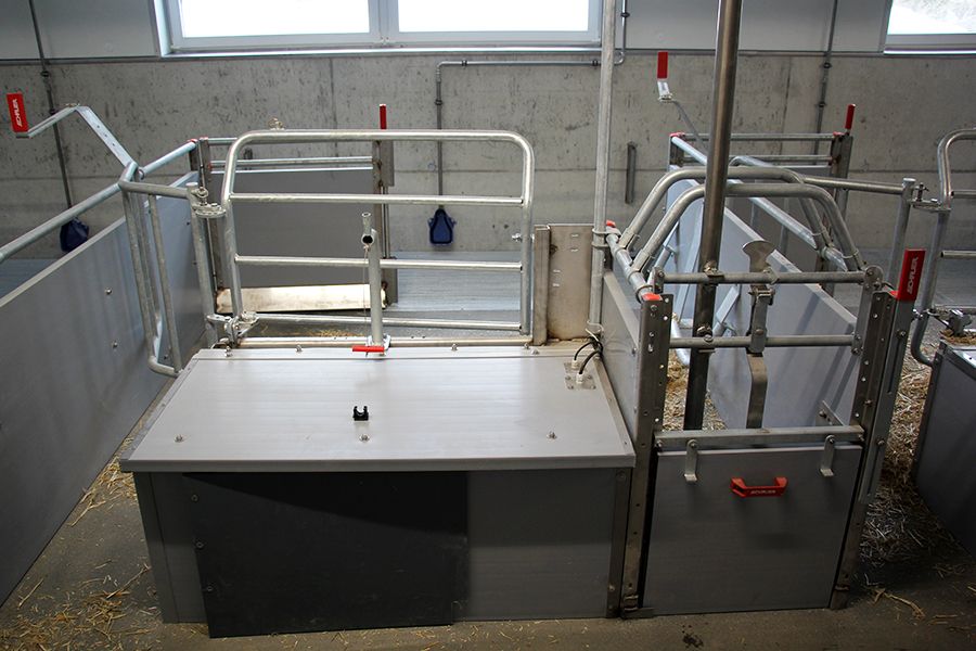 Ferkelnest der Abferkelbucht Welcon von aussen in neuem Stall